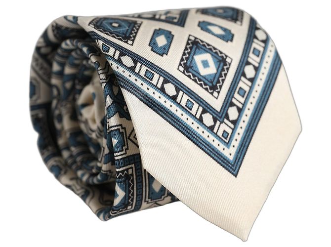 Dolce & Gabbana Cravatta regolabile geometrica blu e off white da uomo - vista 4