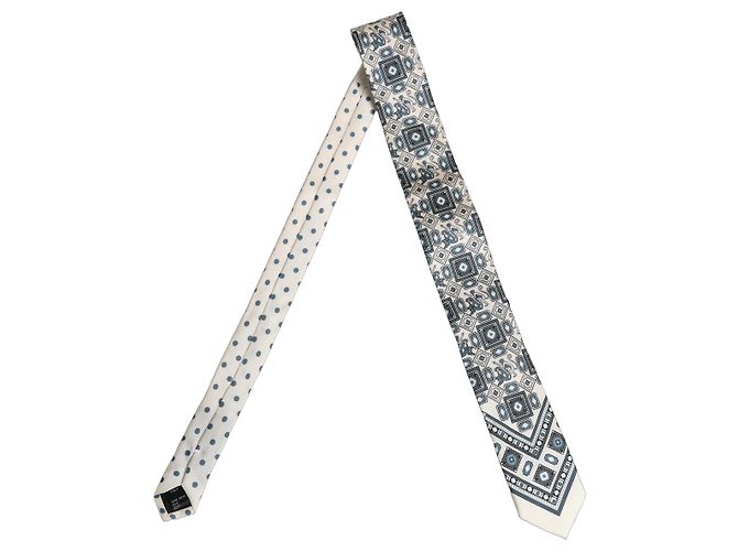 Dolce & Gabbana Cravatta regolabile geometrica blu e off white da uomo - vista 5