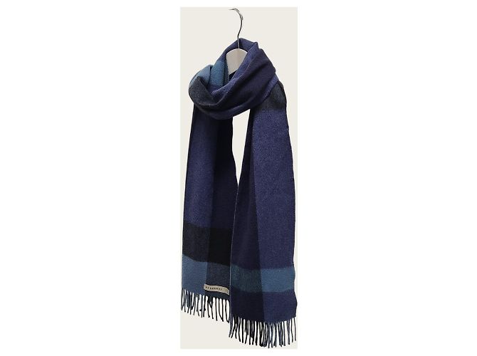 Burberry Sciarpa quadrata a quadri in lana e cashmere blu navy - vista 2