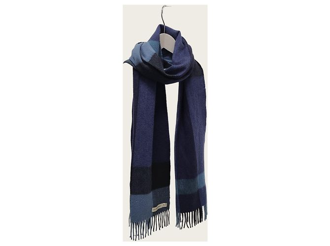 Burberry Sciarpa quadrata a quadri in lana e cashmere blu navy - vista 3