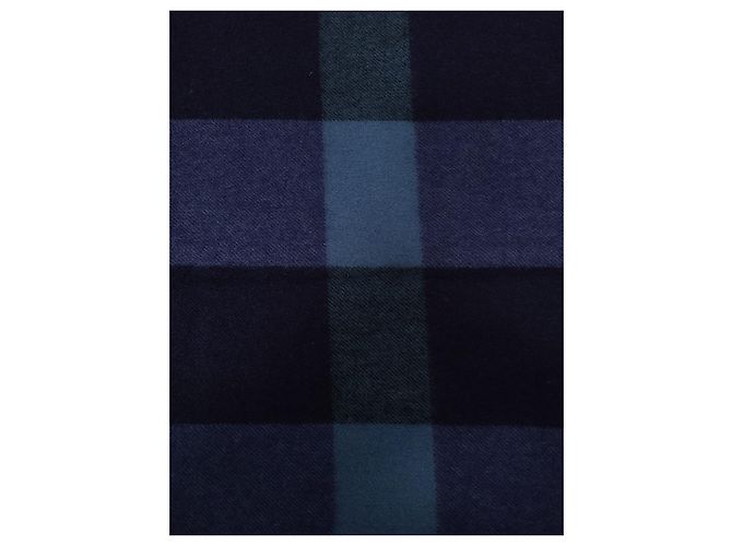 Burberry Sciarpa quadrata a quadri in lana e cashmere blu navy - vista 4
