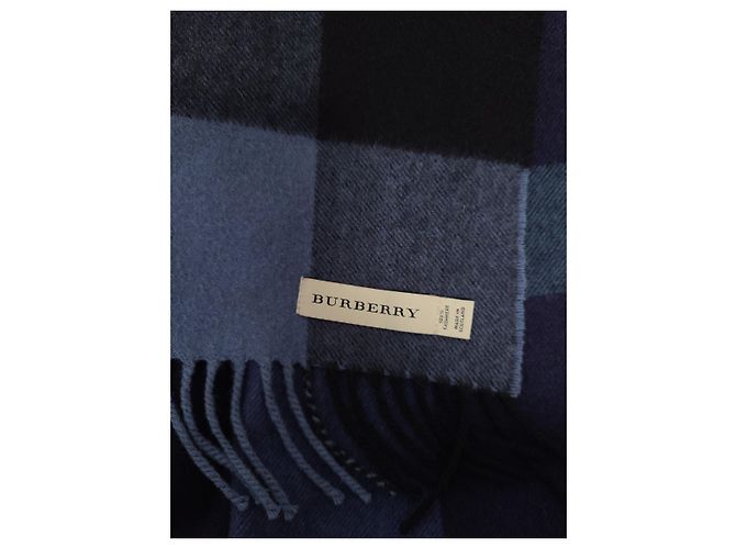 Burberry Sciarpa quadrata a quadri in lana e cashmere blu navy - vista 5