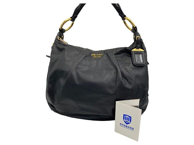 Prada Borsa a tracolla hobo in pelle con anello dorato Nero - Ansicht 11