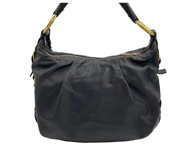 Prada Borsa a tracolla hobo in pelle con anello dorato Nero - Ansicht 5