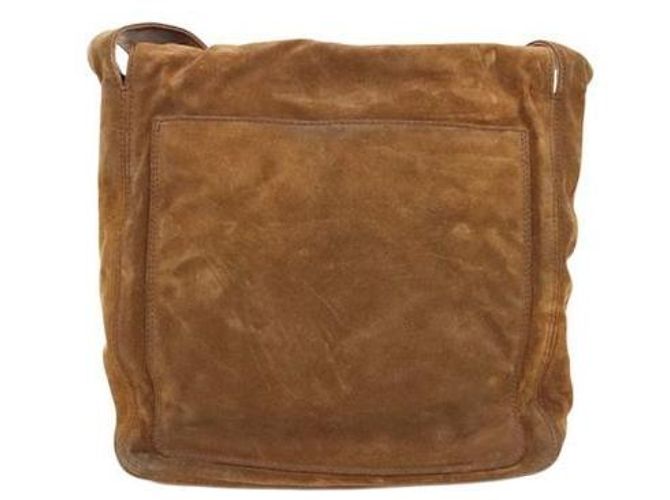 Chanel Borsa a tracolla con patta e nappa Big CC in camoscio marrone - vista 3