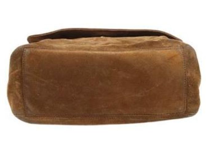 Chanel Borsa a tracolla con patta e nappa Big CC in camoscio marrone - vista 4