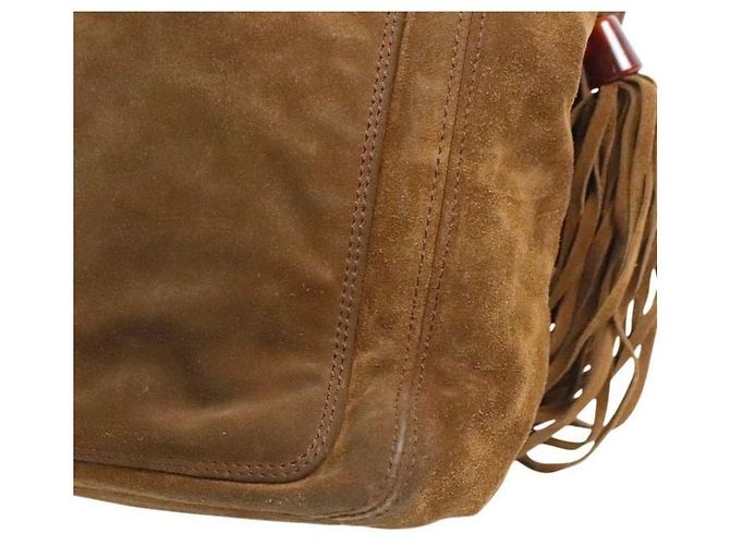Chanel Borsa a tracolla con patta e nappa Big CC in camoscio marrone - vista 6