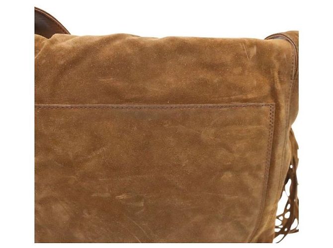 Chanel Borsa a tracolla con patta e nappa Big CC in camoscio marrone - vista 8