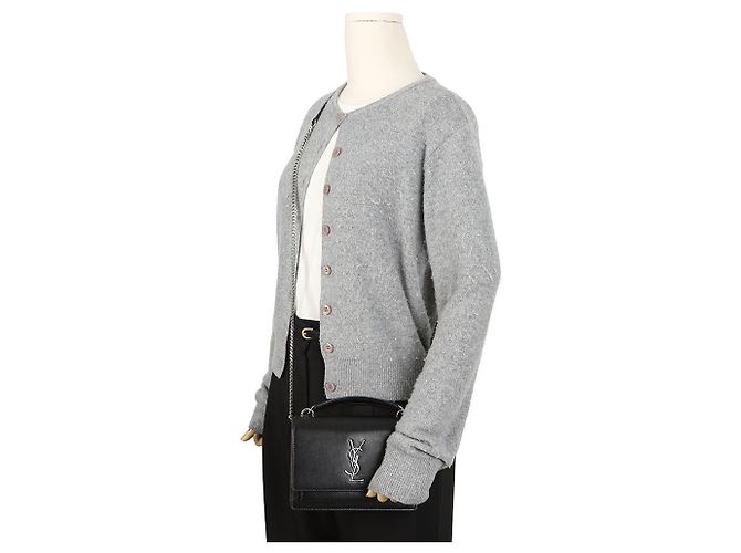 Autre Marque Sunset Leder-Schultertasche mit Kette Schwarz Silber - Ansicht 10