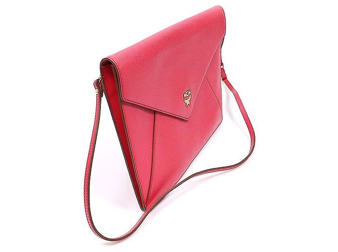MCM Borsa a tracolla clutch a busta piatta in pelle rosa - vista 3