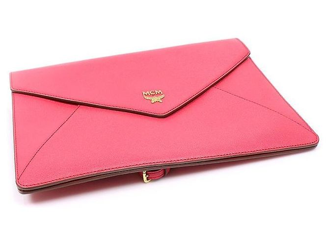 MCM Borsa a tracolla clutch a busta piatta in pelle rosa - vista 5
