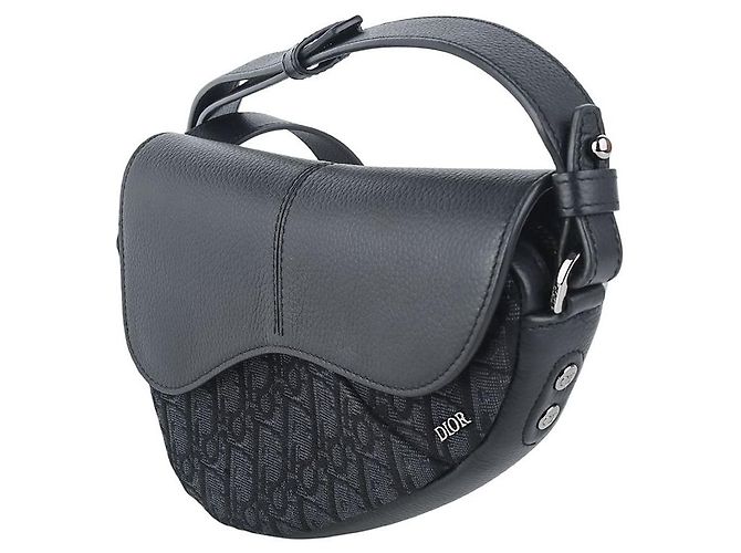Dior Mini borsa a tracolla Saddle in jacquard Oblique nero - vista 2