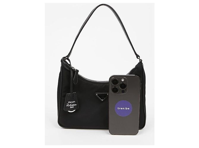 Prada Borsa Hobo Re-Nylon con profili in Saffiano Re-Edition Nera - vista 7