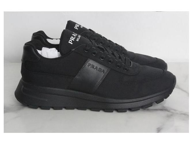 Prada Sneakers in pelle e nylon nero - vista 5