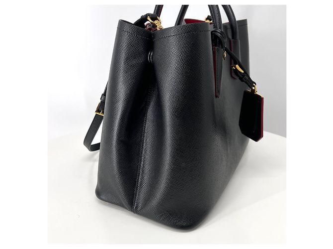 Prada Borsa Double Tote in Saffiano Borsa a Tracolla Nero - vista 10