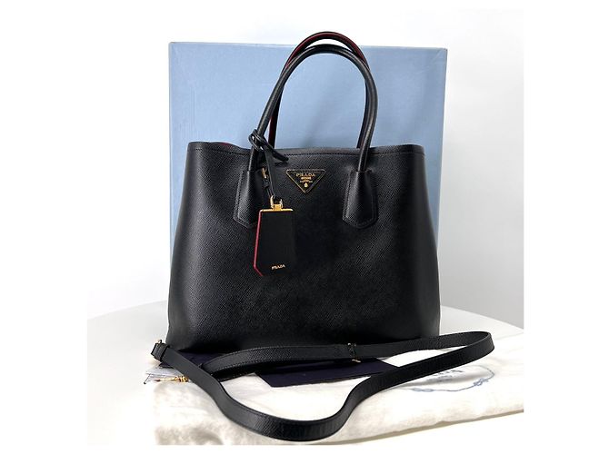 Prada Borsa Double Tote in Saffiano Borsa a Tracolla Nero - vista 2