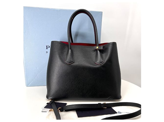 Prada Borsa Double Tote in Saffiano Borsa a Tracolla Nero - vista 3