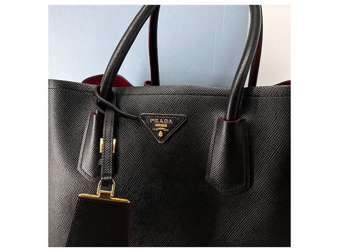 Prada Borsa Double Tote in Saffiano Borsa a Tracolla Nero - vista 4