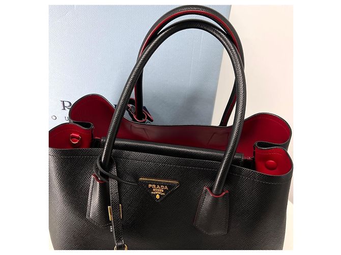Prada Borsa Double Tote in Saffiano Borsa a Tracolla Nero - vista 5