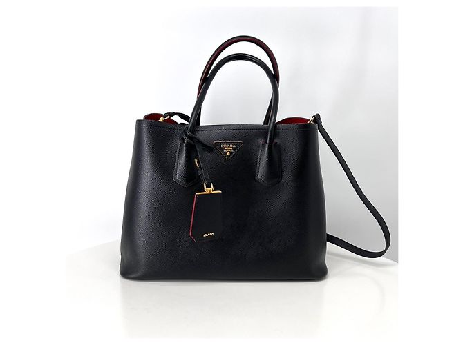 Prada Borsa Double Tote in Saffiano Borsa a Tracolla Nero - vista 6