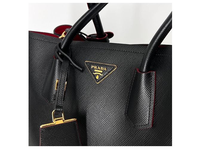 Prada Borsa Double Tote in Saffiano Borsa a Tracolla Nero - vista 8