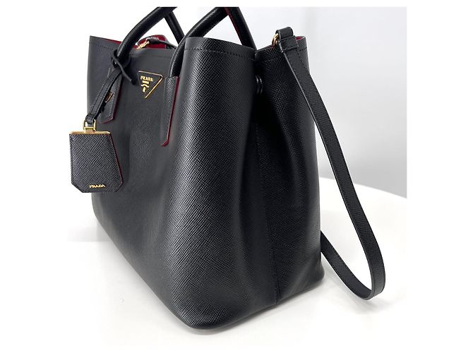 Prada Borsa Double Tote in Saffiano Borsa a Tracolla Nero - vista 9