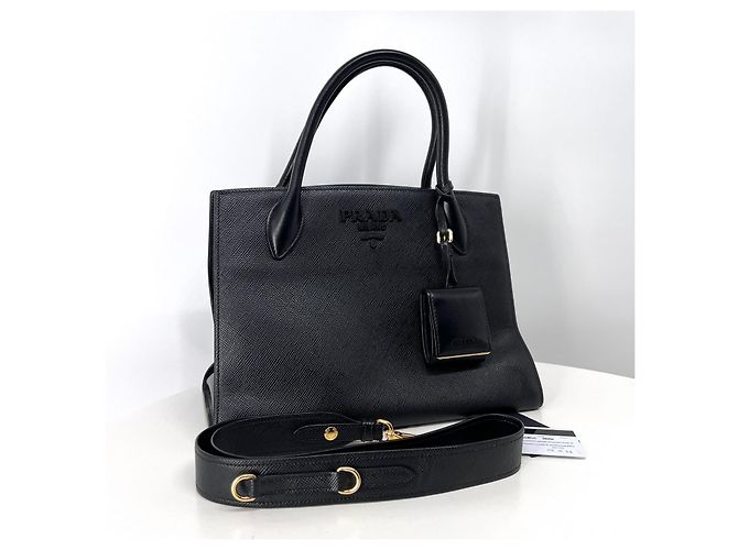 Prada Borsa Tote e Borsa a Tracolla Saffiano Monochrome Black - vista 3