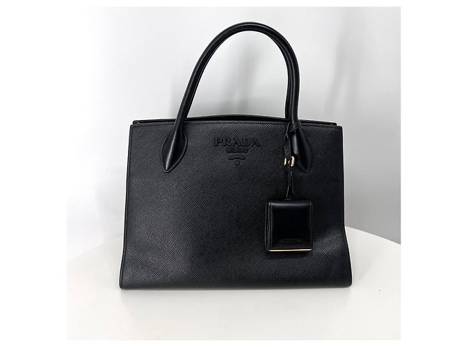 Prada Borsa Tote e Borsa a Tracolla Saffiano Monochrome Black - vista 6