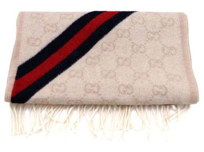 Gucci Beiger Wollschal mit Web-Logo - Ansicht 2