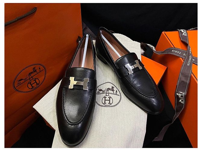 Hermès Mocassini Paris da Donna Nero Argento - vista 3