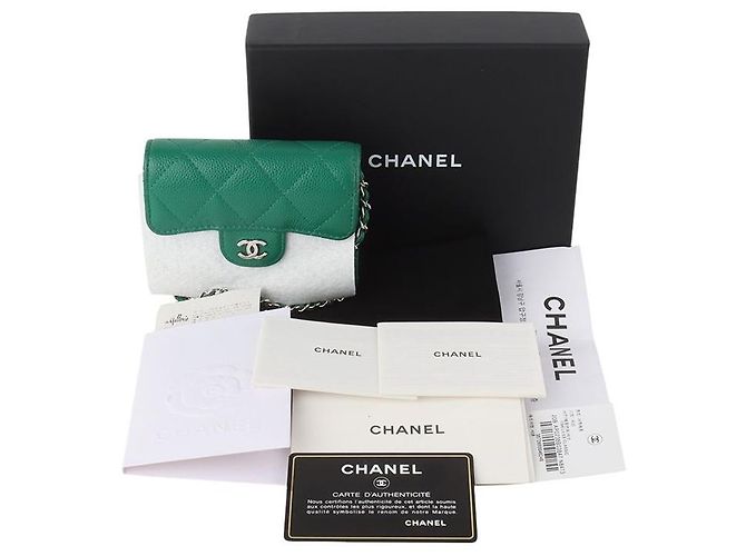 Chanel Mini WOC Chain Silver Card Wallet in Caviar Classico - vista 8