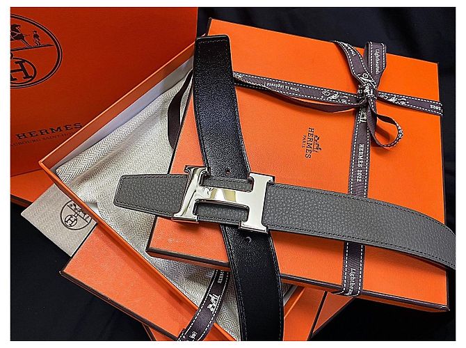 Hermès Cintura reversibile classica da uomo, Argento, Nero, Grigio - vista 4