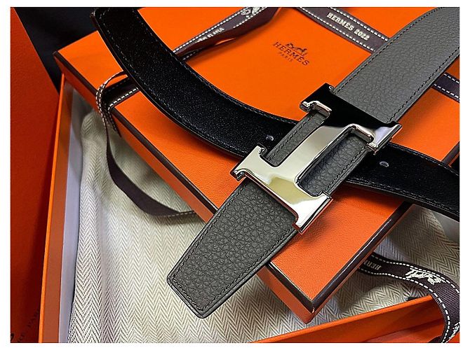 Hermès Cintura reversibile classica da uomo, Argento, Nero, Grigio - vista 5