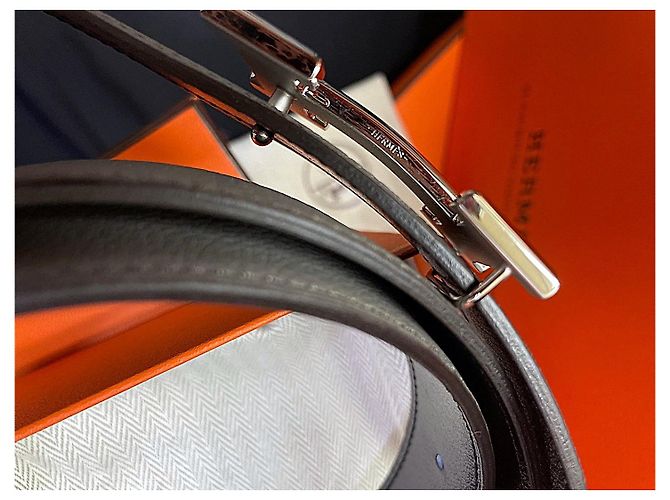 Hermès Cintura reversibile classica da uomo, Argento, Nero, Grigio - vista 7