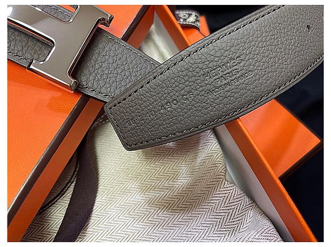 Hermès Cintura reversibile classica da uomo, Argento, Nero, Grigio - vista 8