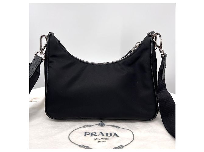 Prada Borsa Hobo Crossbody in Nylon Multi Tessuto con Catena Nero - vista 5