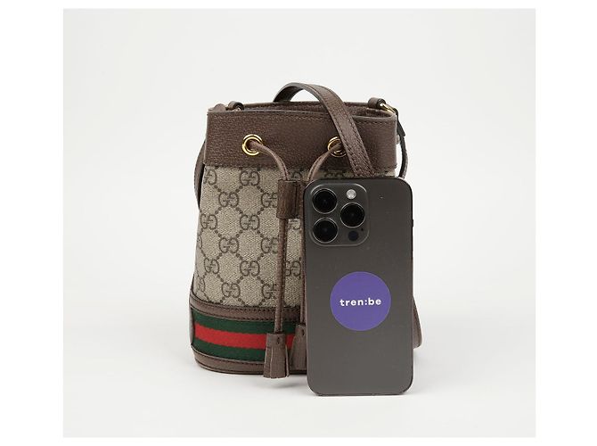 Gucci Mini Borsa Secchiello Ophidia GG Marrone - vista 12