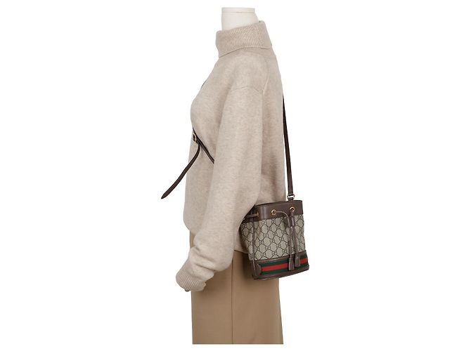 Gucci Mini Borsa Secchiello Ophidia GG Marrone - vista 13