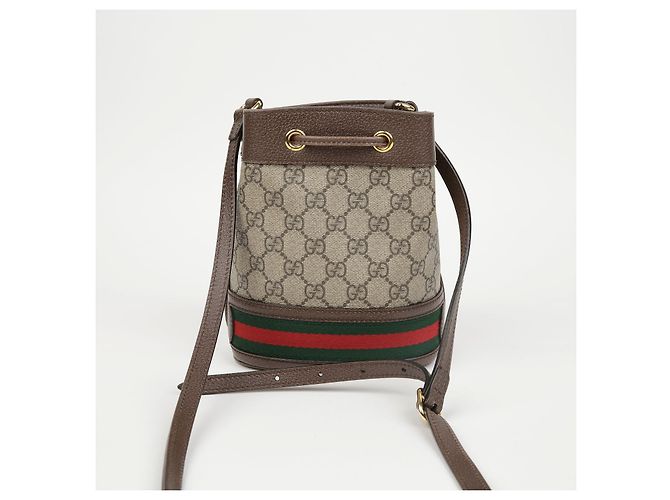 Gucci Mini Borsa Secchiello Ophidia GG Marrone - vista 3