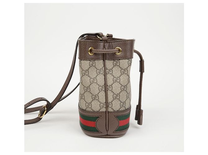 Gucci Mini Borsa Secchiello Ophidia GG Marrone - vista 4