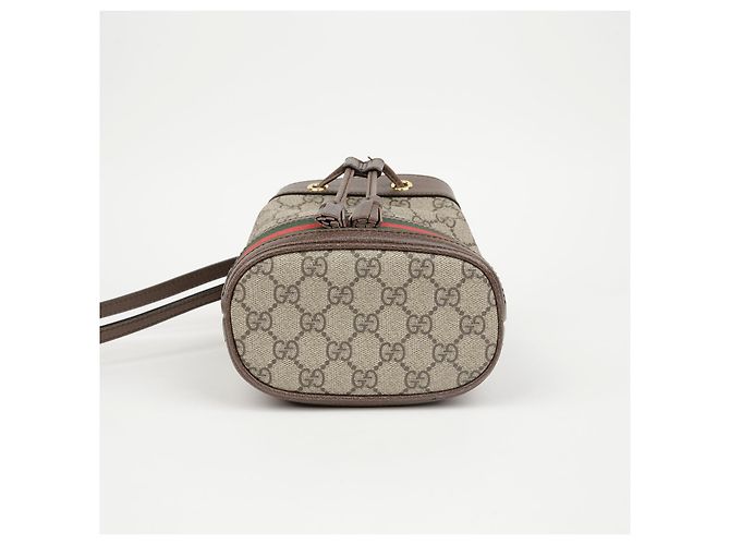 Gucci Mini Borsa Secchiello Ophidia GG Marrone - vista 5