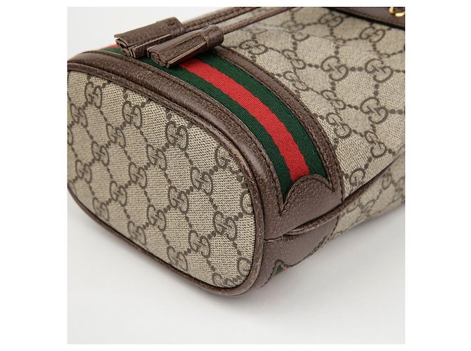 Gucci Mini Borsa Secchiello Ophidia GG Marrone - vista 7