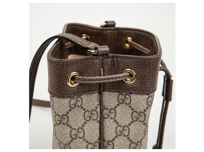 Gucci Mini Borsa Secchiello Ophidia GG Marrone - vista 9