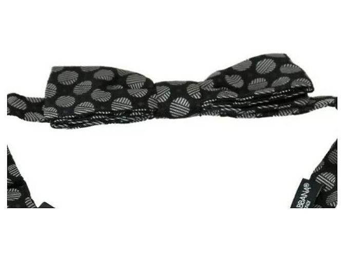 Dolce & Gabbana Cravatta e Papillon da Uomo in Seta Grigio Scuro a Cerchi - vista 2