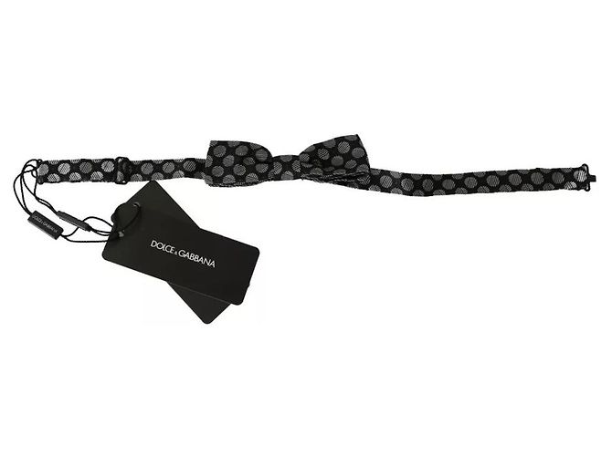 Dolce & Gabbana Cravatta e Papillon da Uomo in Seta Grigio Scuro a Cerchi - vista 3