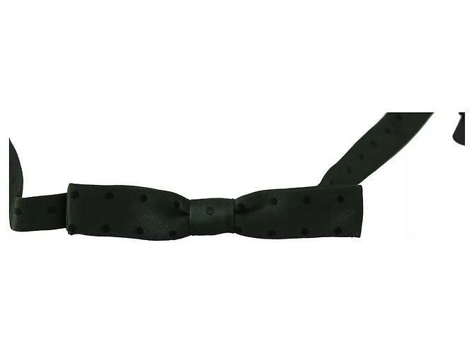 Dolce & Gabbana Green Dotted Silk Adjustable Neck Bow Tie - view 2