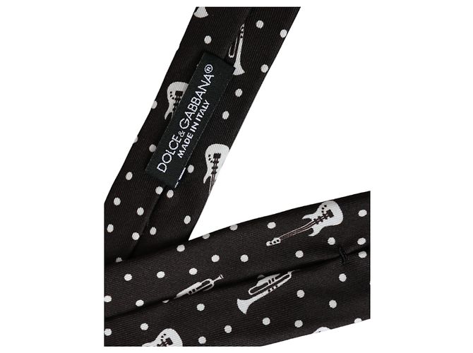 Dolce & Gabbana Cravatta regolabile in seta con stampa chitarra nera - vista 3