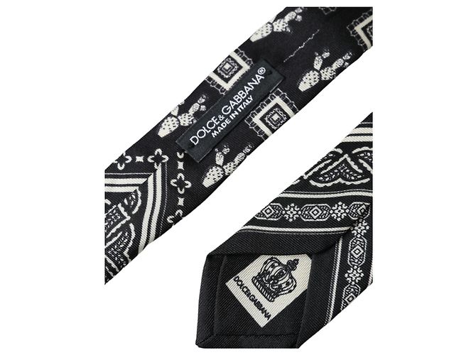 Dolce & Gabbana Black Patterned %Silk Adjustable Tie - view 3