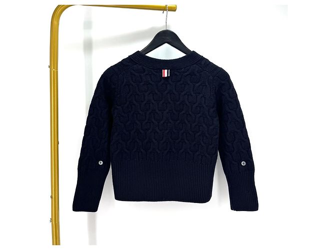 Thom Browne Cardigã de lã com decote em V e tranças para mulher Navy - vista 15