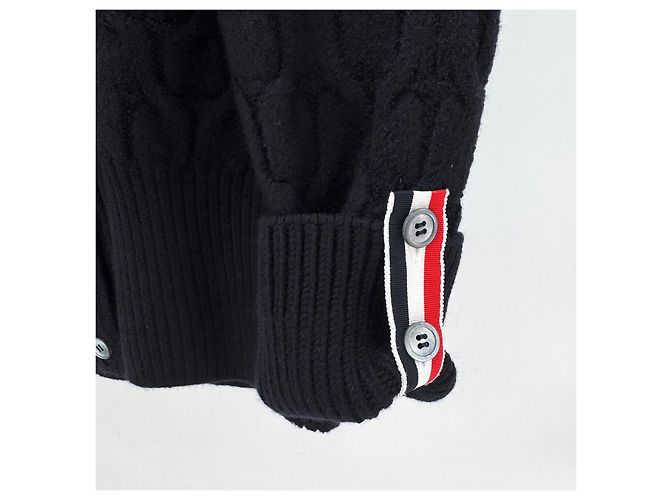 Thom Browne Cardigã de lã com decote em V e tranças para mulher Navy - vista 9